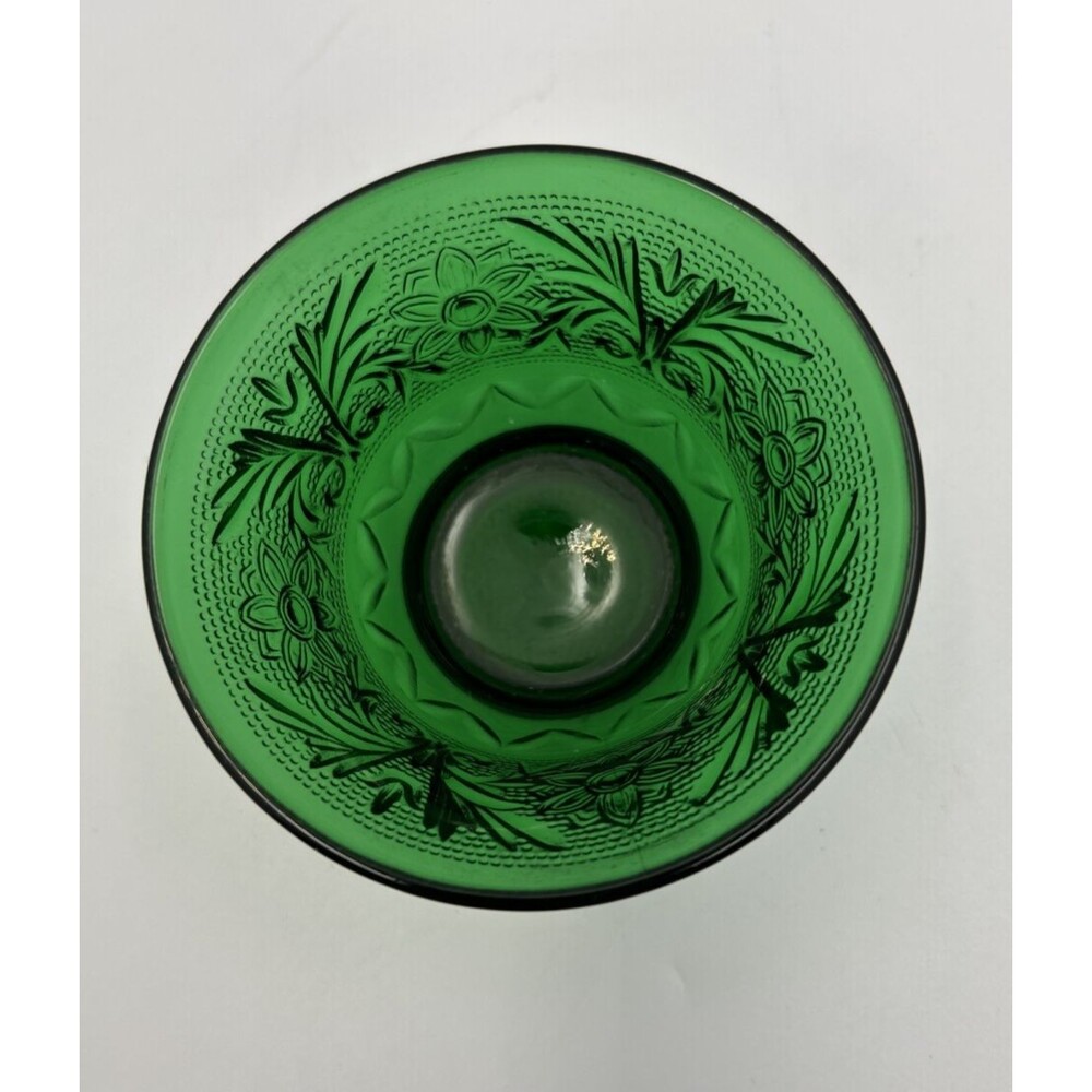 Vintage Emerald Green Pressed Glass Berry Dessert Bowls Floral Set of 2 - Picture 7 of 9